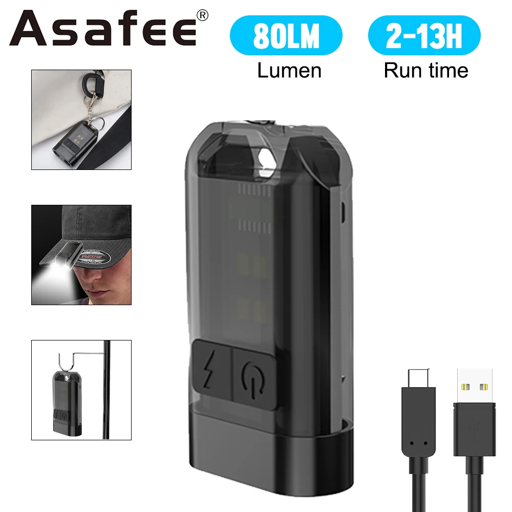 

AS4 Dual Color Light Source LED Keychain Lamp Mini Portable Flashlight Cap Clip Light TYPE-C Charging Tail Magnetic Suction