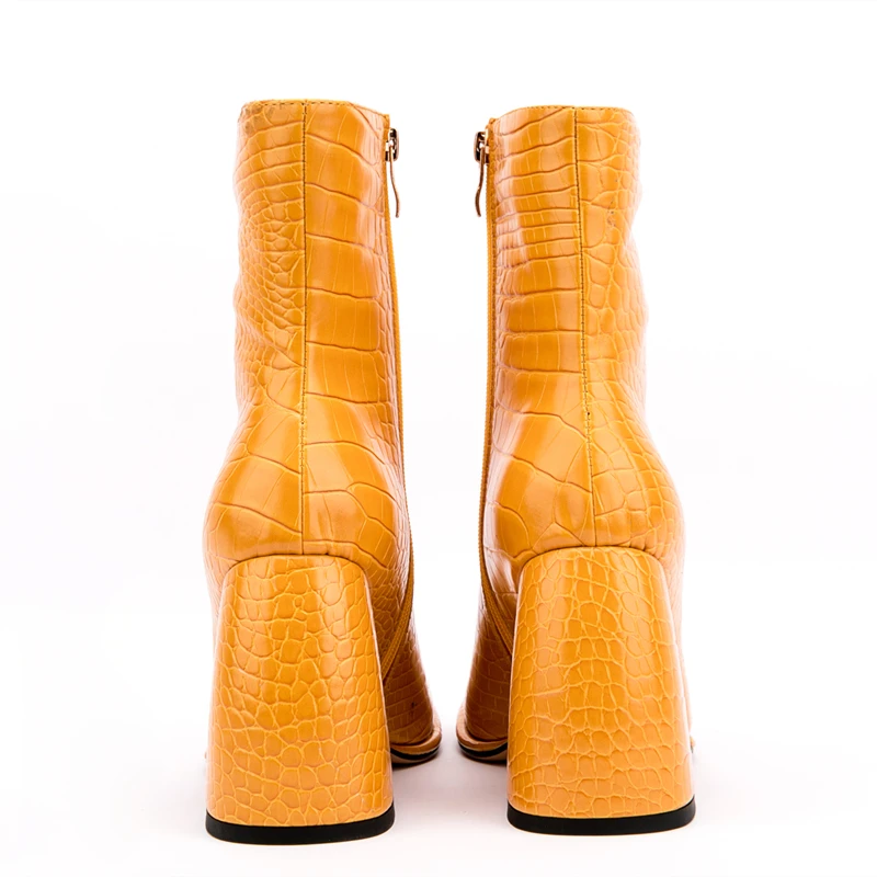 Concise Fashion Winter Boots Women Shoes Thick High Heel Square Toe Crocodile Print Boots Side Zip 2022 In Stock