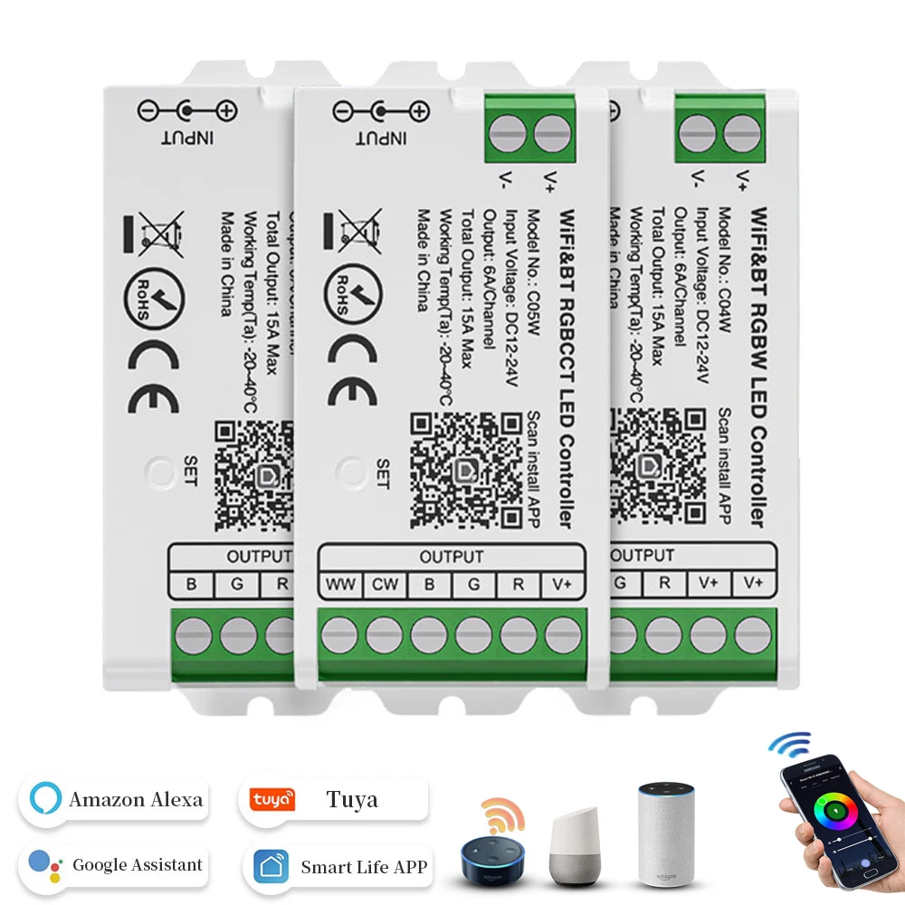 

TUYA WiFi Smart LED Controller C01W-C05W 2.4GHz Alexa Google Home Bluetooth Voice DIM RGB RGBW RGBCCT LED Light Strip DC12-24V