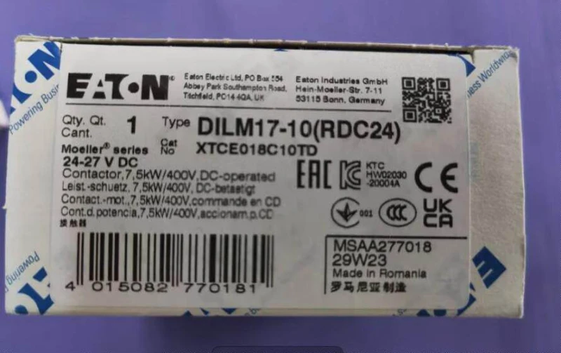 Фото Новый оригинальный контактор Eaton Muller DILM17-01 RDC24 17A DC 24V №2