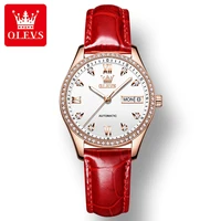 olevs 6637 genuine leather strap automatic mechanical women wristwatch full automatic waterproof fashion watches for women