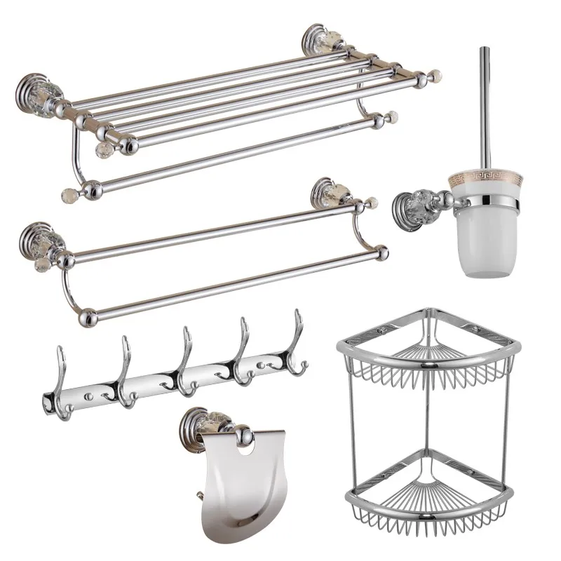 

European Silver Crystal Towel Rack Set Bathroom Towel Rack Bathroom Towel Bar Shelf Crystal Bathroom Accessories Set