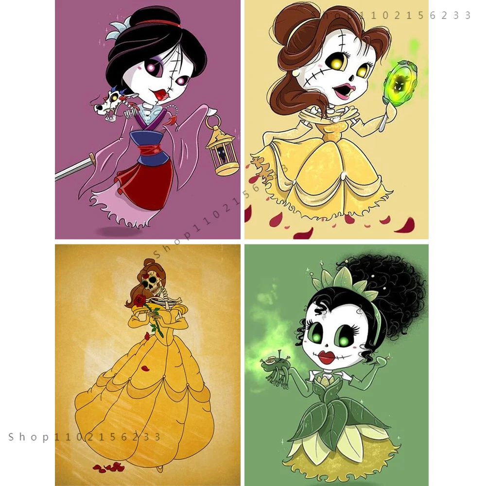 

Disney Anime 5D Diamond Painting Skull Princess Diamond Embroidery Cartoon Portrait Round Cross Stitch Mosaic Home Decor