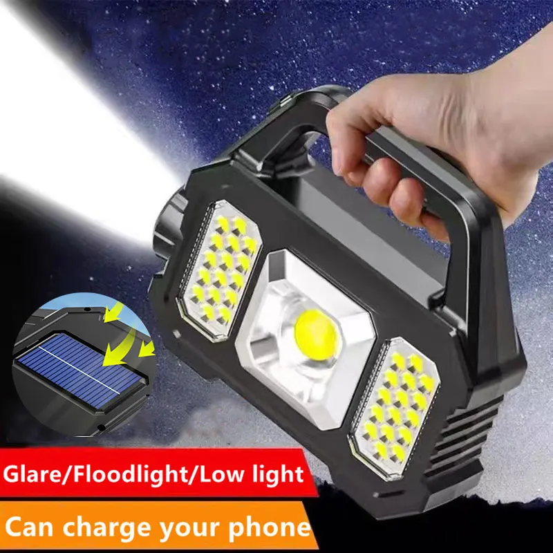 

Solar Rechargeable LED Flashlight COB Zoomable Waterproof Tactical Torch Lamp Bulbs Can Charge Mobile Phone Camping Flashlight