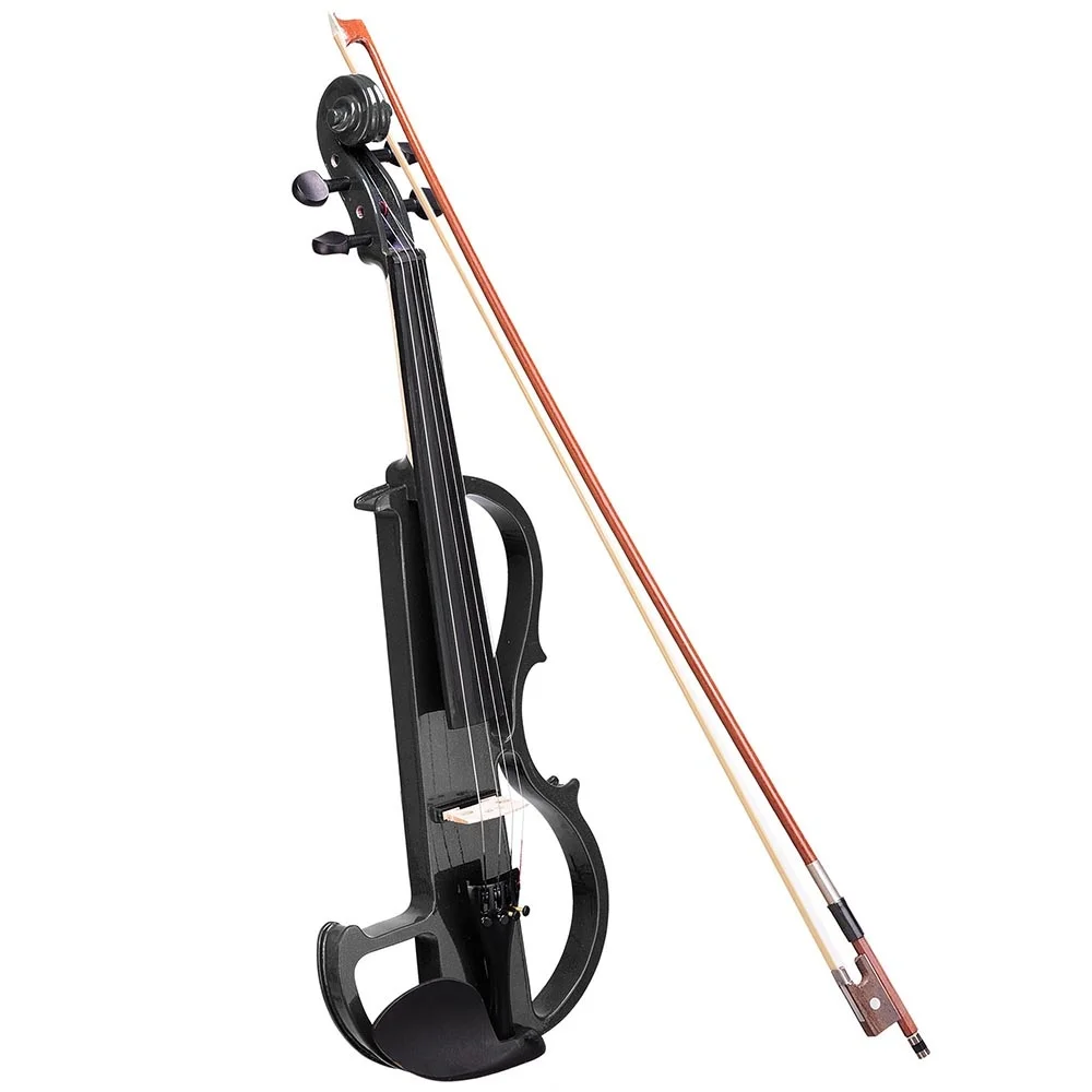 Full Size Electric Violin Solid Wood Fiddle Sound Smooth & Cool Not Annoy Neighbours Free Brazilwood Bow Bridge Foam Case KIT enlarge