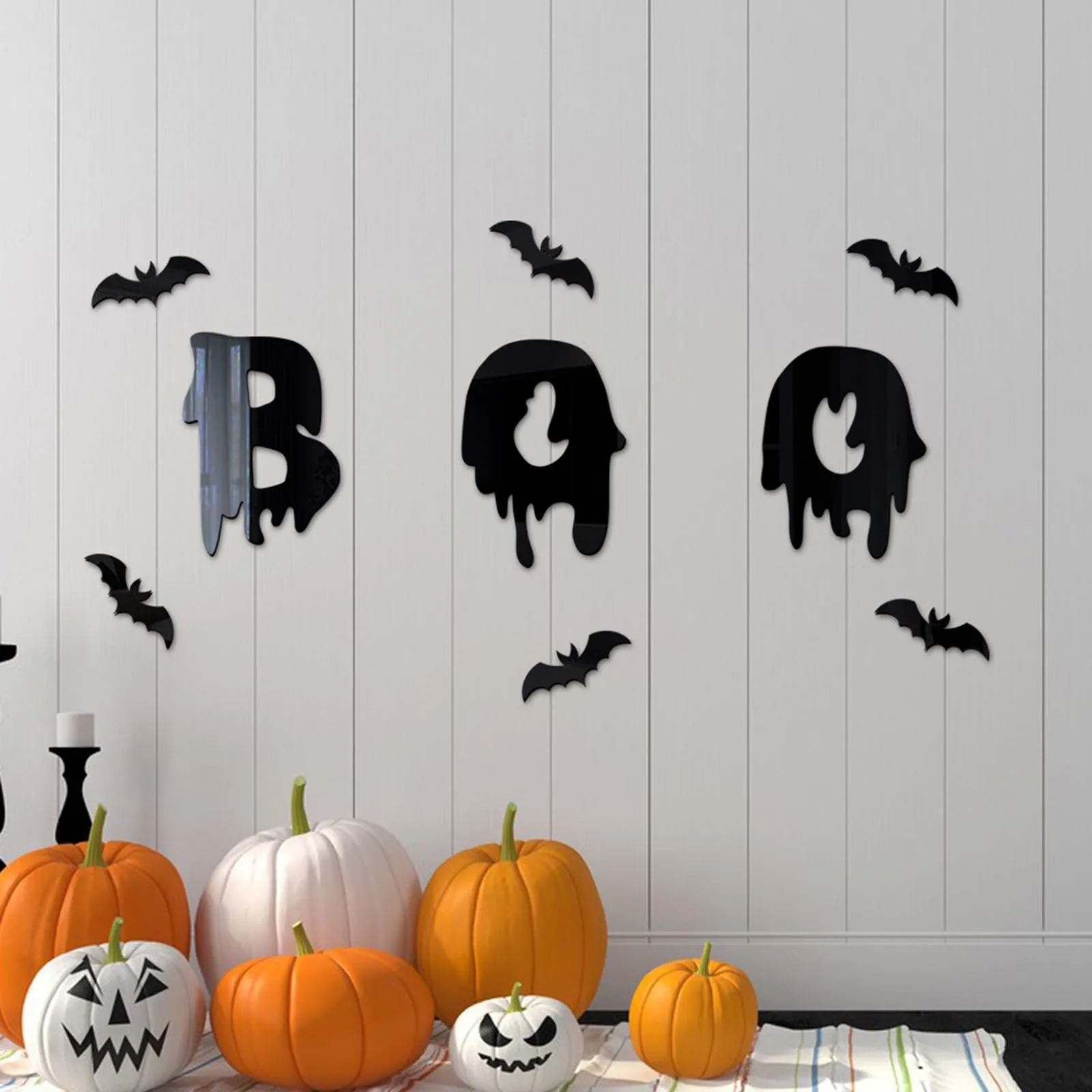 

Halloween Wall Decor Bat Decorations Wall Decal 3D Decorations Bathroom Decor Black Couple Moon And Star Mirror Wall Stickers