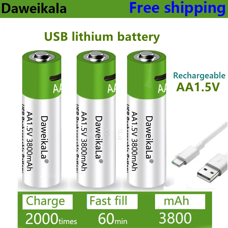 

Fast Charging 1.5V AA Lithium Ion Battery with 3800mah Capacity and USB Rechargeable Lithium USB Battery for Toy Keyboard Toys