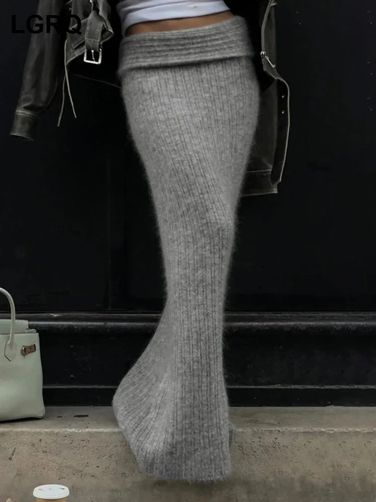 

Женское длинное шерстяное платье с запахом LGRQ, однотонное модное Повседневное платье с оборками на ягодицах, 19Z1869, Осень-зима 2023