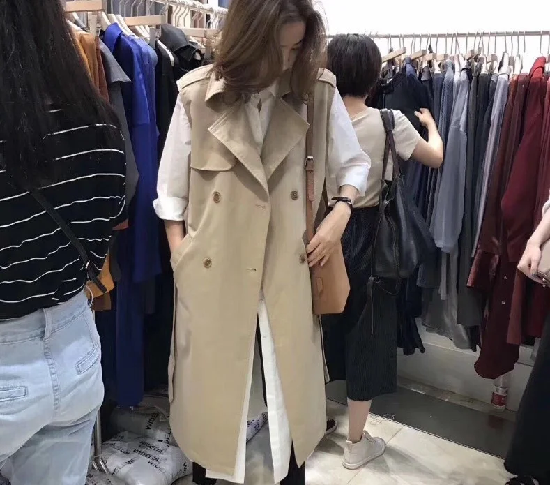 

Women's Vests Women Autumn Vest Coat Lady Wear Long Waistcoat Notch Collar Double Breasted Sleeveless Solid Color Jacket Plus