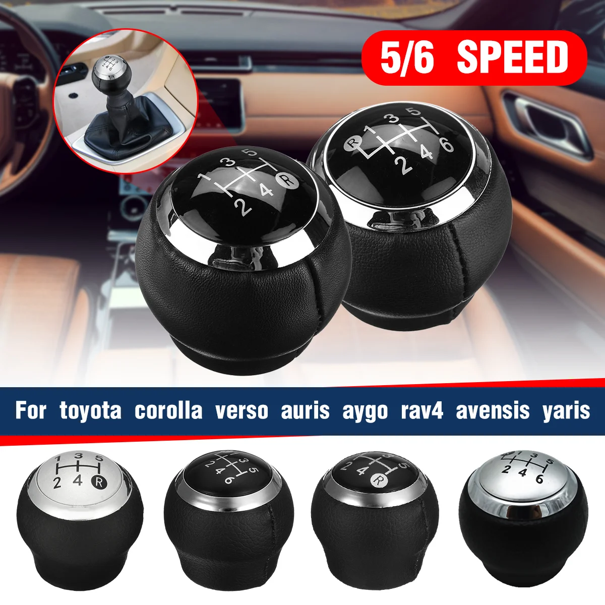 

Universal 5/6 Speed Car Gear Shift Knob Head Lever Shifter Stick Ball for Toyota Corolla Yaris RAV4 AYGO AVENSIS Auto Accessorie