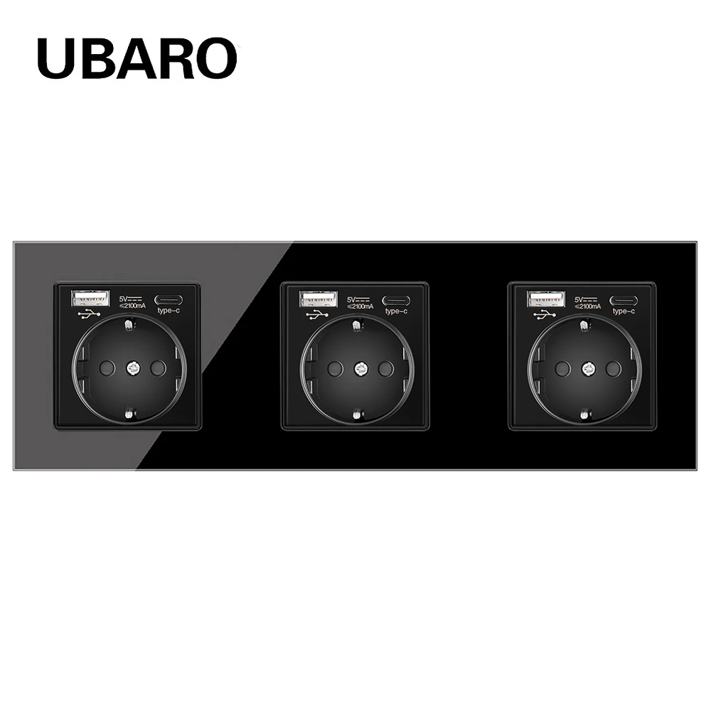 

Розетка UBARO Triple Type C с USB-белой, черной кристаллической панелью из закаленного стекла, розетка ЕС, России, 100-250 В, 16 А, вилка для дома