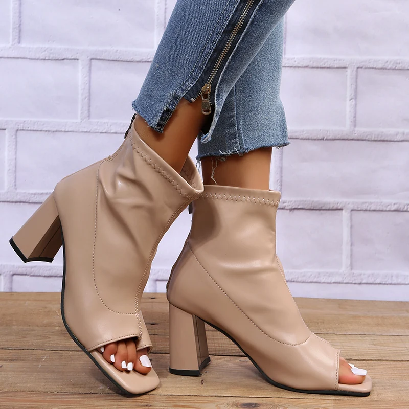 

Sexy High Heels Fashion Women's Shoes Open Toe Party Pumps Women Square Heels Shoes Plus Size 43 Zipper Zapatos De Mujer