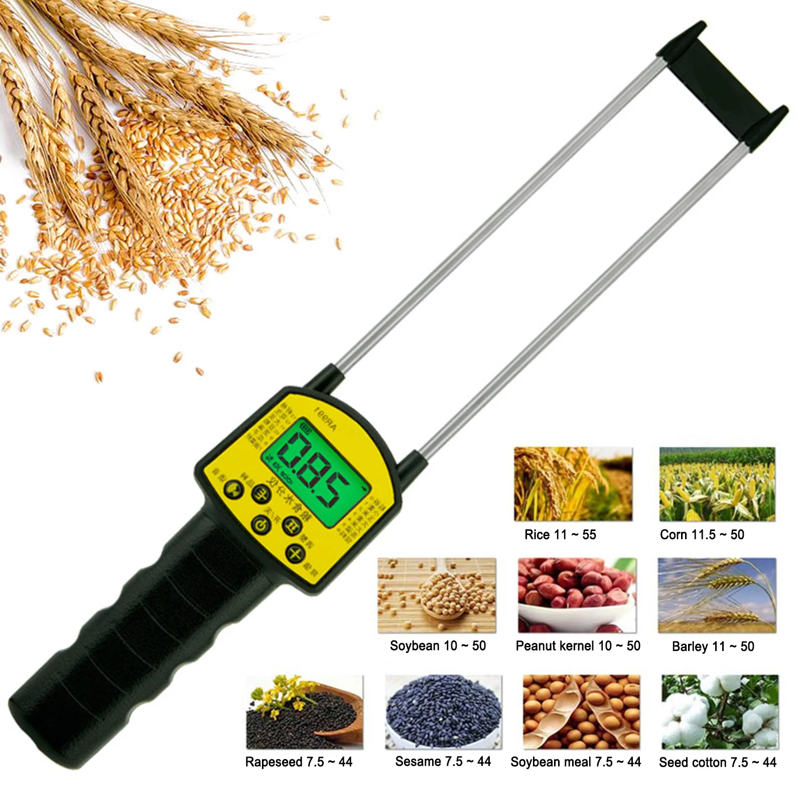 

AR991 Grain Moisture Meter LCD Moisture Content Tester for Corn Wheat Rice Bean Peanut Flour Fodder Sorghum Humidity Tester
