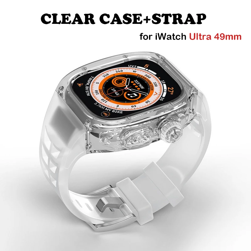 Luxury Modification Kit For Apple Watch Ultra 49MM Transparent Case For iWatch Series 49mm Sport Rubber Band Mod Kit Accessaries