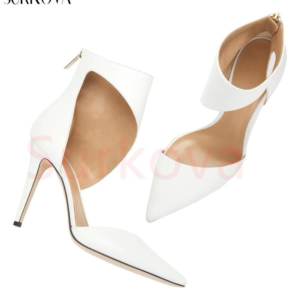 Solid Color Design High Heels for Women Point Toe Zipper Stilettos High Heels Leather Pumps 2023 Spring Summer New Women's Shoes