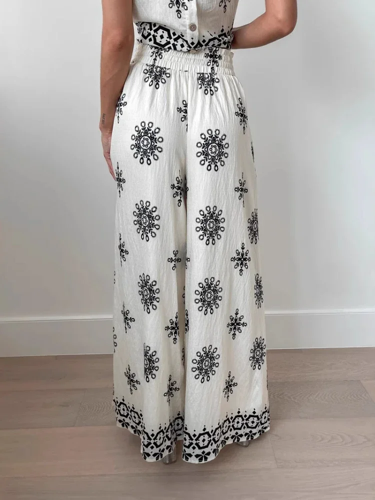 Лето 2025 г. модный повседневный женский комплект топ без рукавов с принтом в