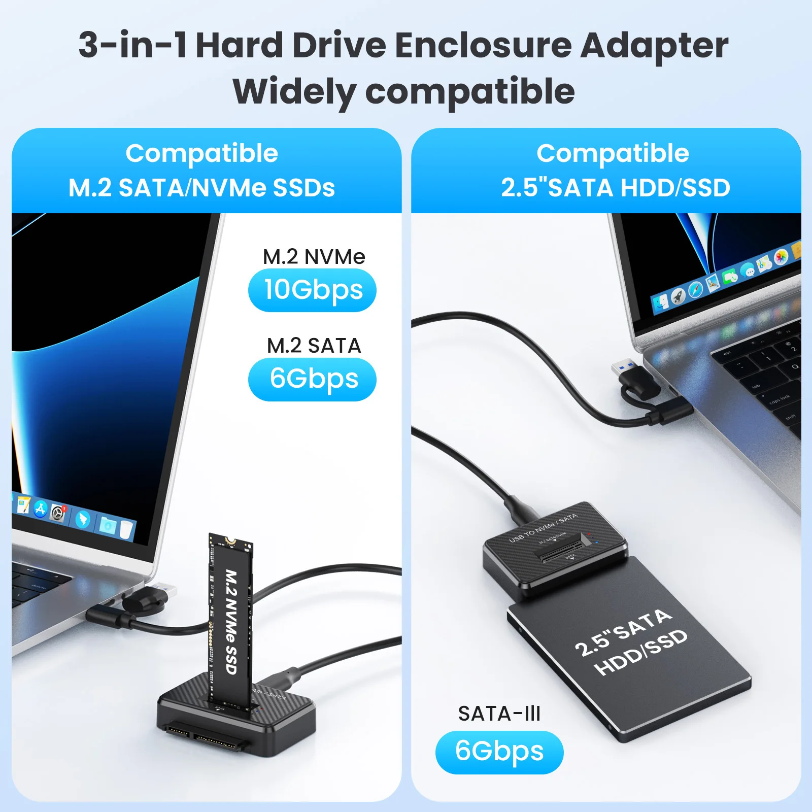 Фото USB-M.2 NVMe SATA SSD-считыватель/кардридер M.2-USB C 3.1 Адаптер для чтения/записи для M2 SSD M Key и B+M Key Жесткие диски №3
