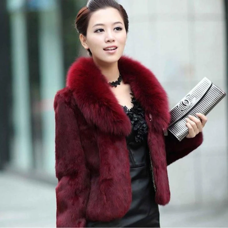 Fur Coat Women's Winter New Fashion Stitching Real Rabbit Fur Single Breasted Jacket Ladies Natural Fur Outerwear Jacket G533