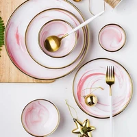 1pc pink marble ceramic dinner dish plate rice salad noodles bowl soup plates dinnerware sets home tableware kitchen cook tool