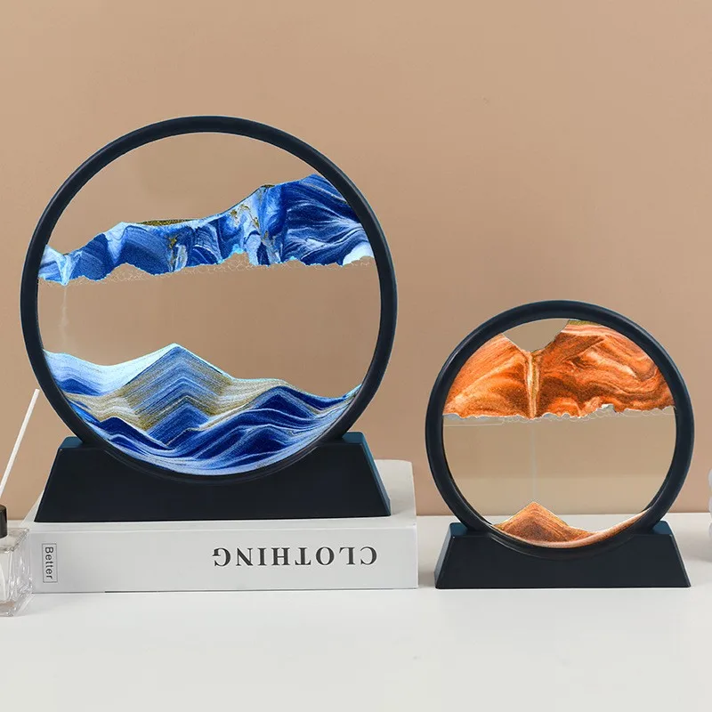 

Moving Sand Art Picture Round Glass 3D Hourglass Deep Sea Sandscape In Motion Display Flowing Sand Frame For Home Decor