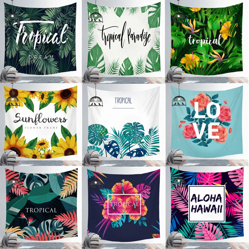 

Ins Nordic Green Leaves Cactus Tapestry Tropical Plant Wall Hanging Yoga Hippie Decoration Background wall Carpet Beach Towel