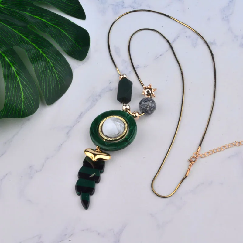 

KIOOZOL Gothic Style Green Leaf Chains With Pendants Vintage Necklace For Women Accessories jewelry 2022 New Arrival 120 KO1