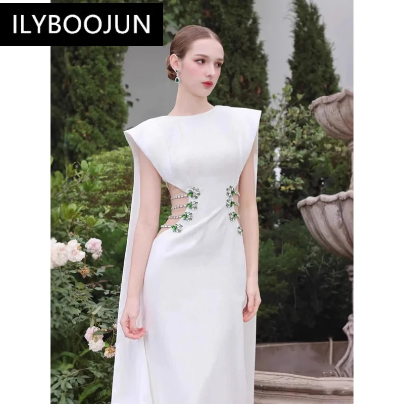 Элегантное женское вечернее платье макси белое сексуальное без рукавов с полой