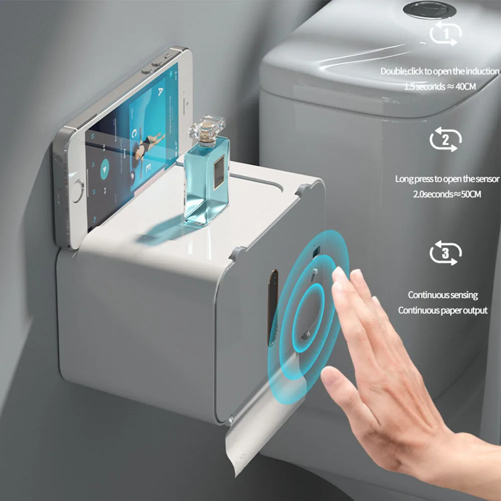 

2023 Wall-Mounted Smart Toilet Paper Holder Punch-Free Bathroom Tissue Box Automatic Toilet Paper Dispenser Bathroom Accessories