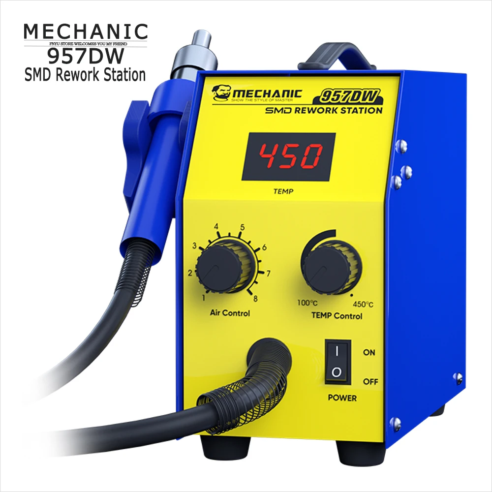 

Тепловая наладочная станция SMD MECHANIC 957DW, двухуровневый пистолет горячего воздуха для нагрева, основной платы, ремонта оловянного припоя, станция для распайки