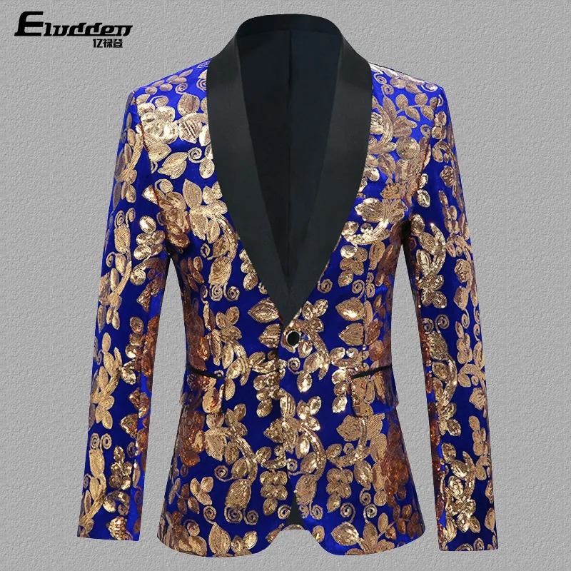 

High-quality velvet gold sequin fashion handsome new male singer host stage clothing nightclub DJ studio suit performance suit