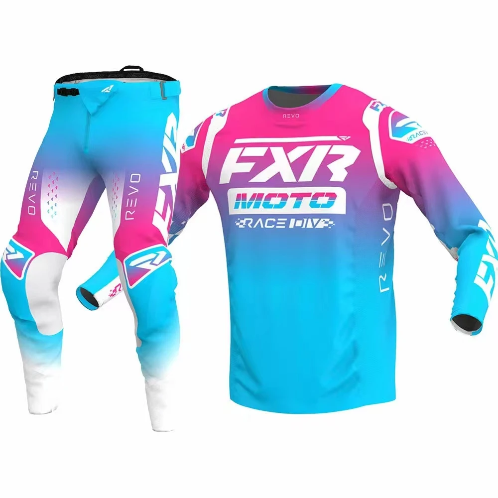 

Pink Blue 2022 05 For FXR Motocross Gear Set MX ATV MTB Breathable Jersey And Pants Combo Off Road Dirt Bike Moto Jersey Set