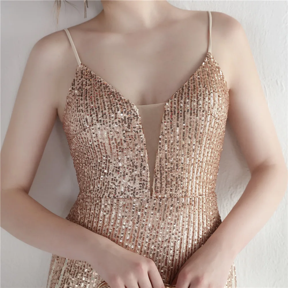 Платье для выпускного вечера с v-образным вырезом и блестками Коктейльные платья