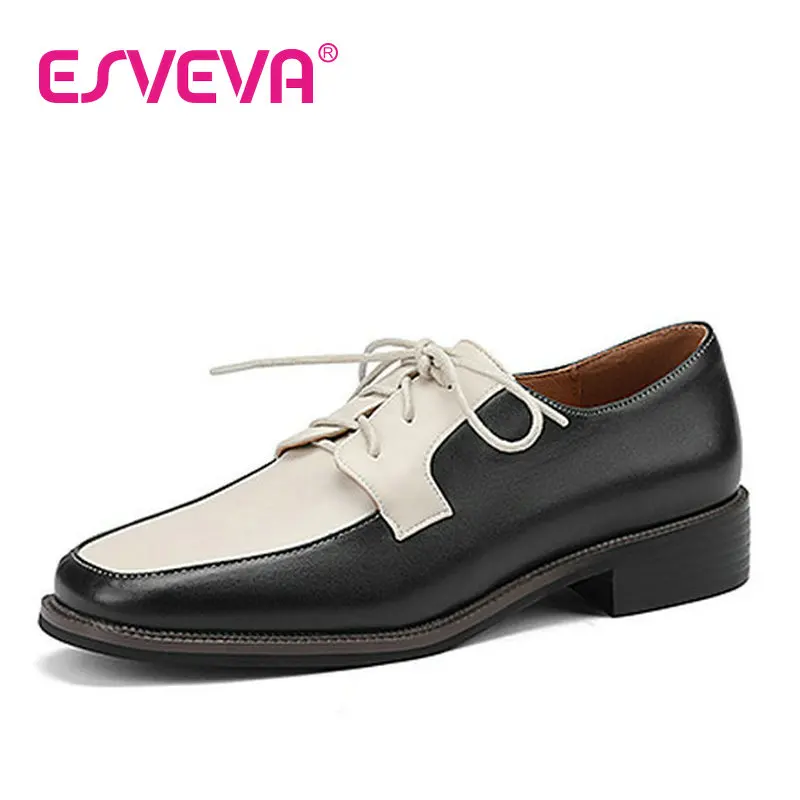 

ESVEVA/2022 г. Модная женская обувь из PU искусственной кожи на шнуровке женские туфли-лодочки на платформе с квадратным носком для отдыха большие...