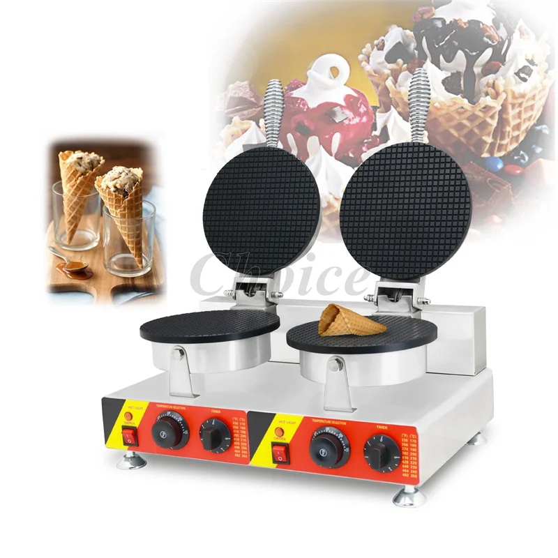

Commercial Electric Double Plates Ice Cream Cone Baker Making Machine Belgium Waffle Cone Maker