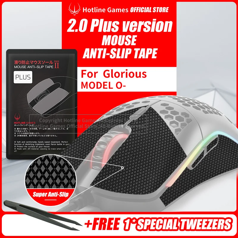 Hotline Games 2.0Plus Mouse Anti-Slip Grip Tape for glorious model O Minu,Grip Upgrade,Moisture Wicking,Pre Cut,Easy to Apply
