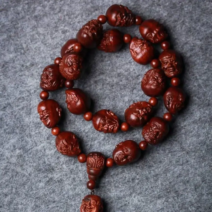 

SNQPRosary 18 Arhat Red Sandalwood Deep Carving Car Hanging HigH Oil Density Men And Women Mahogany Buddhist Beads