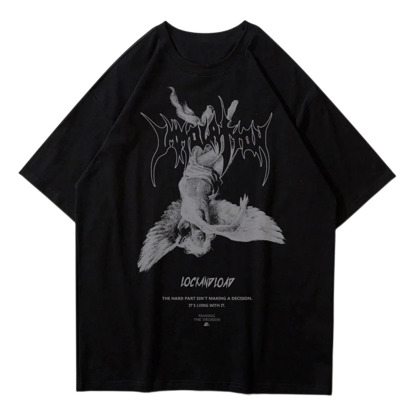 

Футболка мужская оверсайз в стиле Харадзюку, художественная тенниска с принтом «павший ангел», Повседневная крутая майка в стиле хип-хоп, л...