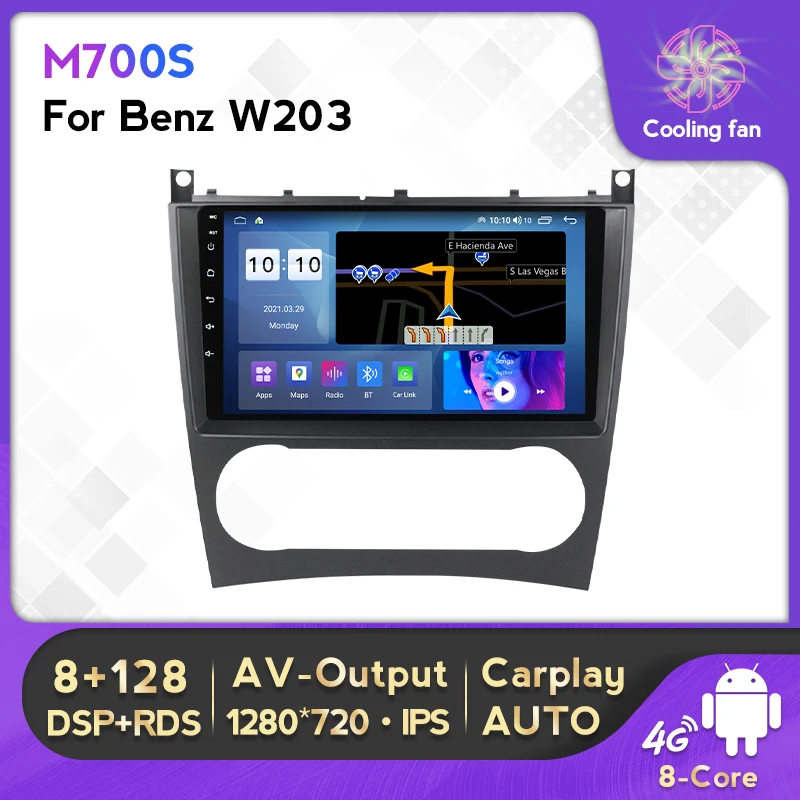 

Автомобильный мультимедийный плеер, плеер на Android 11, с GPS, для Mercedes Benz C Class W203, C200, C230, C240, C320, C350, CLC, W203, 2005, 2006-2009