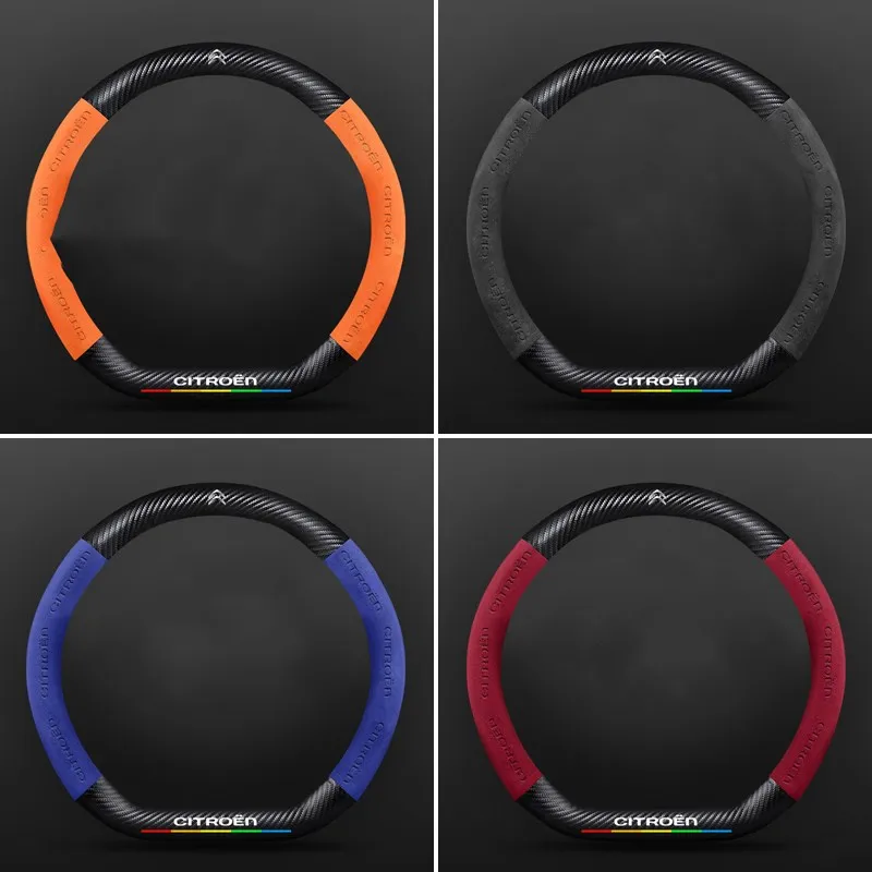 Car Suede Carbon Fiber Steering-Wheel Cover For Citroen C1 C2 C4L C5 C6 C-Elysee C-Triomphe C4 C3-XR C3 AirCross Sega Picasso |