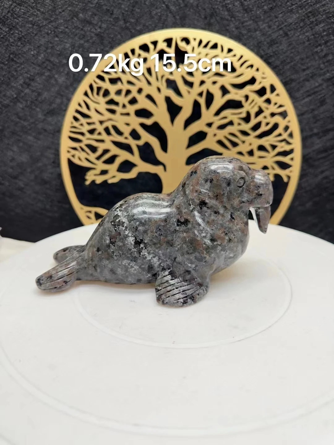 

15.5cm Natural Flame Stone Walrus Carving Halloween Gift Reiki Decoration Home Mineral Room Decoration