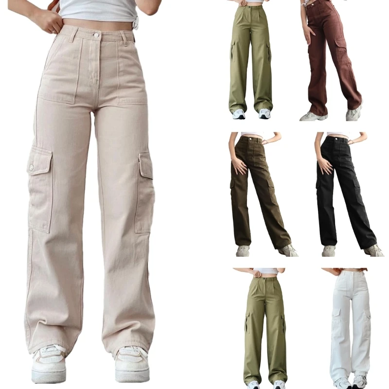 

Новые стильные женские длинные брюки на завязках с карманами и пуговицами, длинные широкие брюки с высокой талией