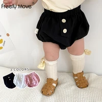 freely move summer kids boys shorts solid color baby girl shorts cotton linen bread short pants fashion newborn bloomers
