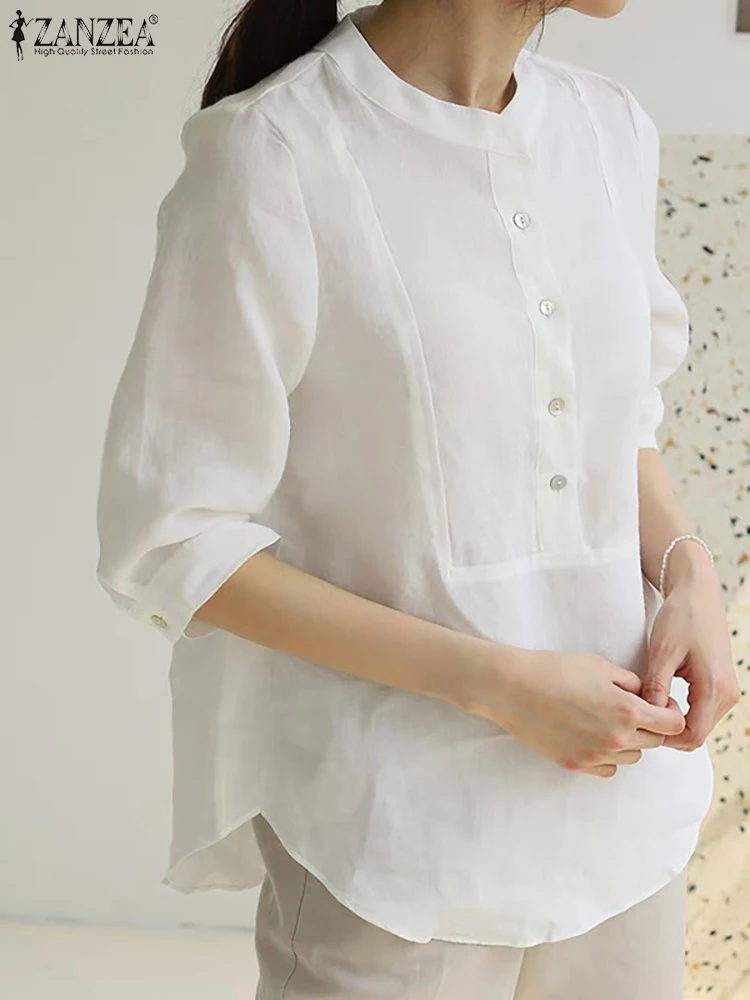 

Женские хлопковые однотонные рубашки ZANZEA, Модные осенние блузки, весна 3/4, блузы с рукавом, туника на пуговицах, топы, элегантная Рабочая офи...