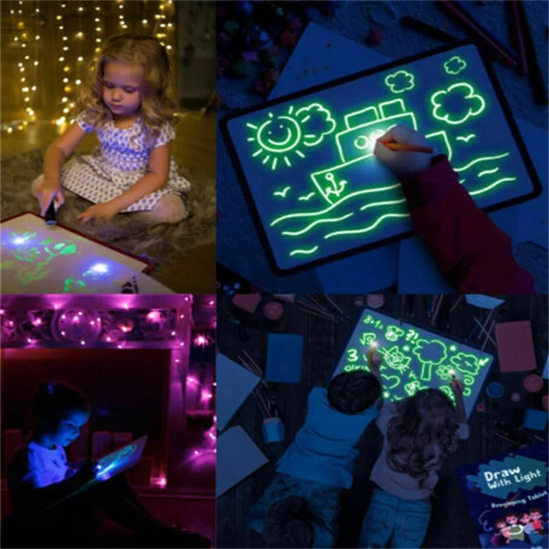 

Magic Luminous Drawing Board Kids Toy Tablet Draw In Dark With Fluorescent Pen Russian Light Up Educational Toys For Children