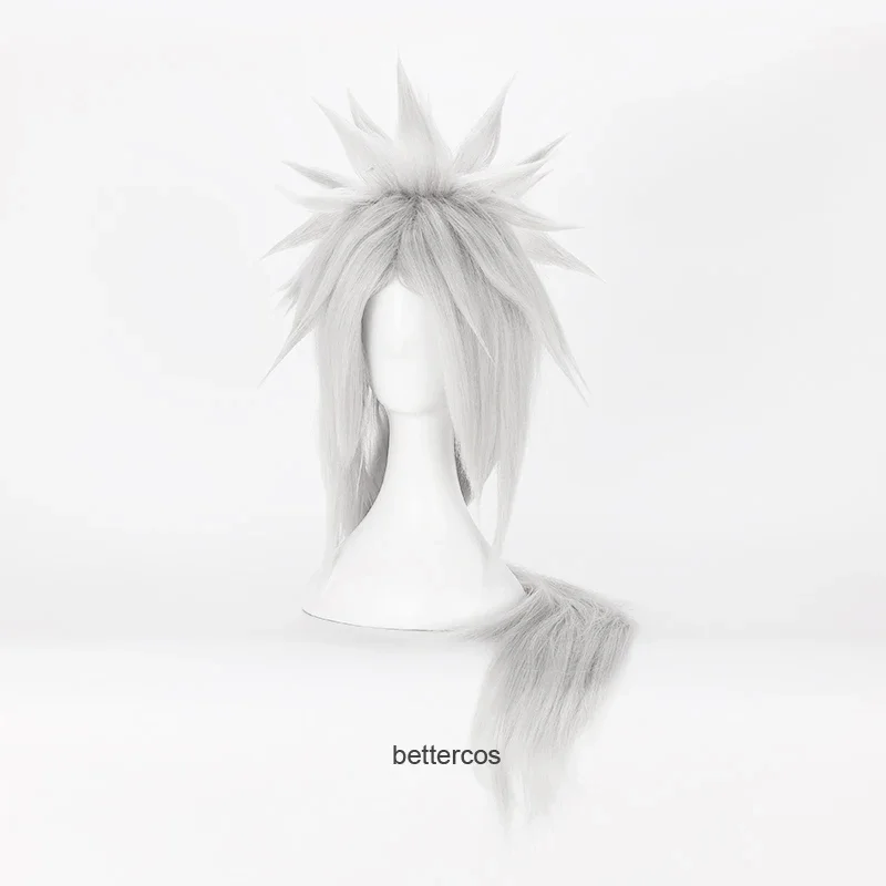 Парик для косплея Jiraiya длина 100 см серебристо-серый термостойкий парик из