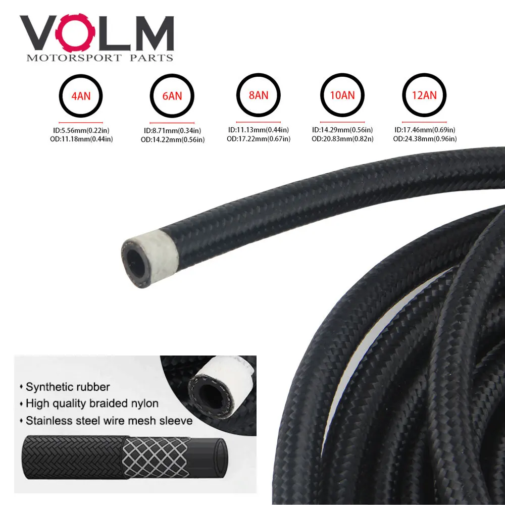 

1M/3M/6M AN4 AN6 AN8 AN10 Fuel Hose Oil Gas Cooler Hose Line Pipe Tube Nylon Stainless Steel Braided Inside CPE Rubber