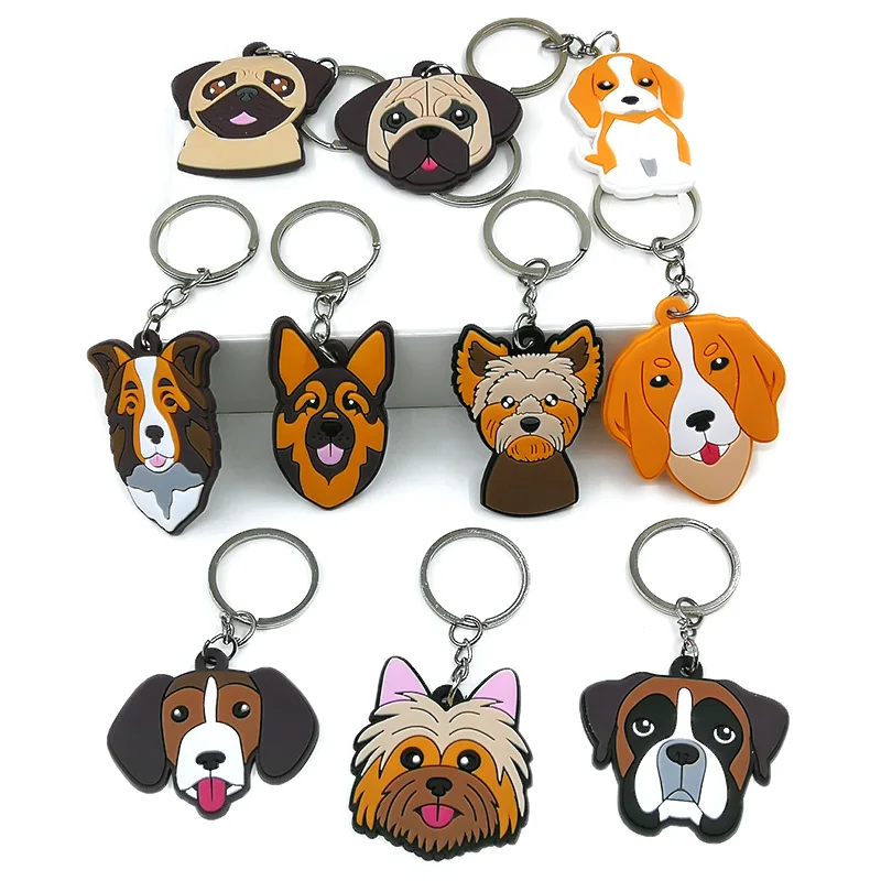 

2PCS PVC Schoolbag Pendant Keychain Cute Cat Animal Key Charms Dog Dachshund key Chain Lovely Gift Jewelry Key ring Accessories