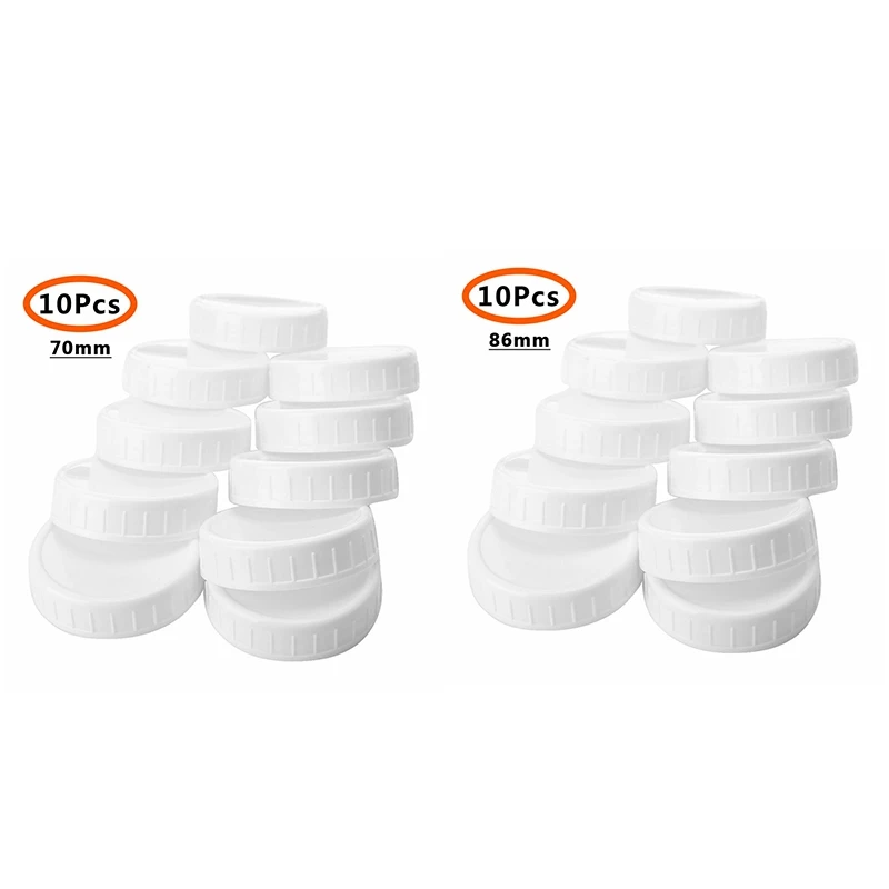 

20Pcs Plastic Storage Caps Lids Ribbed for 70mm/86mm Standard Regular Mouth Jar Bottle