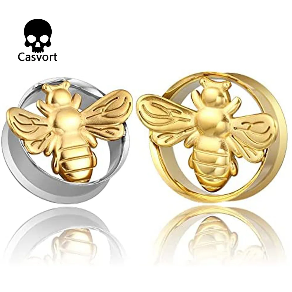 

Casvort 2Pcs Stainless Steel Bee Ear Plugs Tunnels Gauges Earring Piercing Body Jewelry Expander Christmas Gift Tragus Women Men