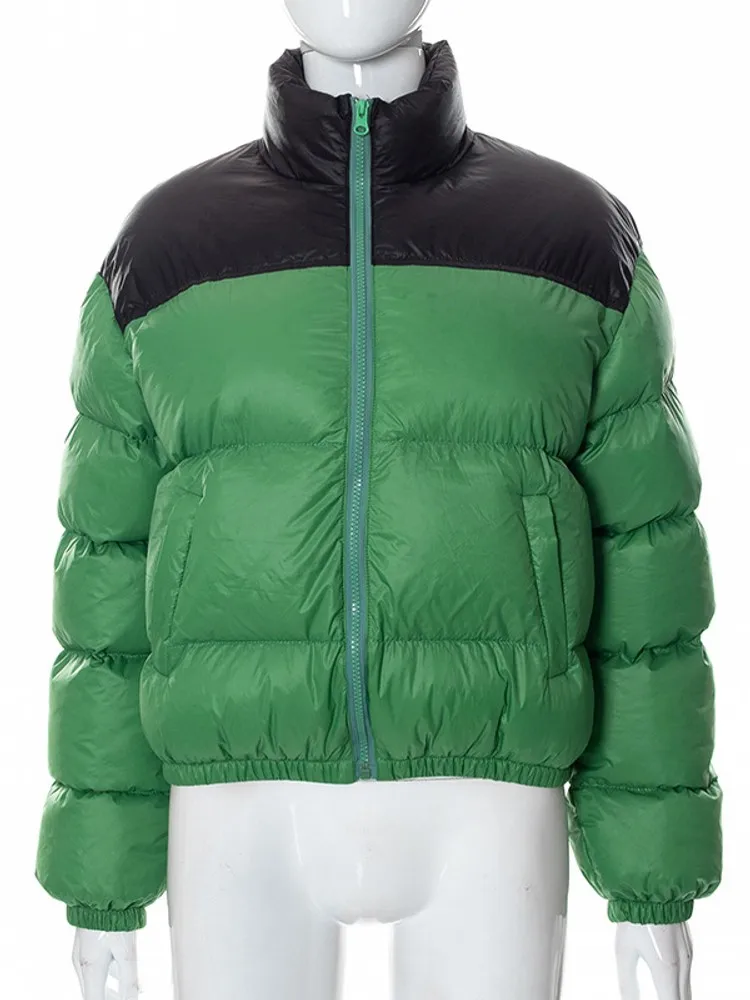 

Solid Splicing Winter Parkas Coat Women's Clothing Casual Long Sleeves Jacket Outfits Turtleneck Zipper Slim Female Outerwear